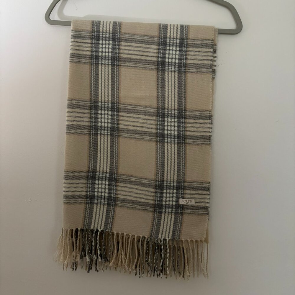 JCREW Gray/Beige Plaid Cashmere Blend Scarf/Shawl